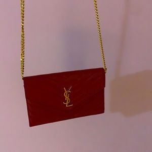 YSL MONOGRAM CHAIN WALLET IN GRAIN POUDRE EMBOSSED